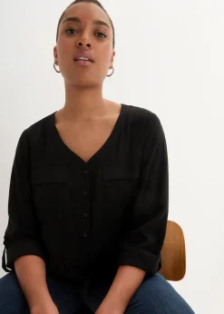 Clearance Langarm Bluse mit V-Ausschnitt aus fließender Viskose Damen Bekleidung·Jacken & Mäntel|Blusen & Tuniken