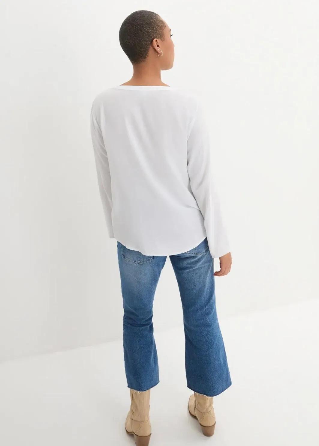 Damen bonprix Nachhaltigere Materialien|Blusen & Tuniken|Langarm Bluse mit V-Ausschnitt aus fließender Viskose