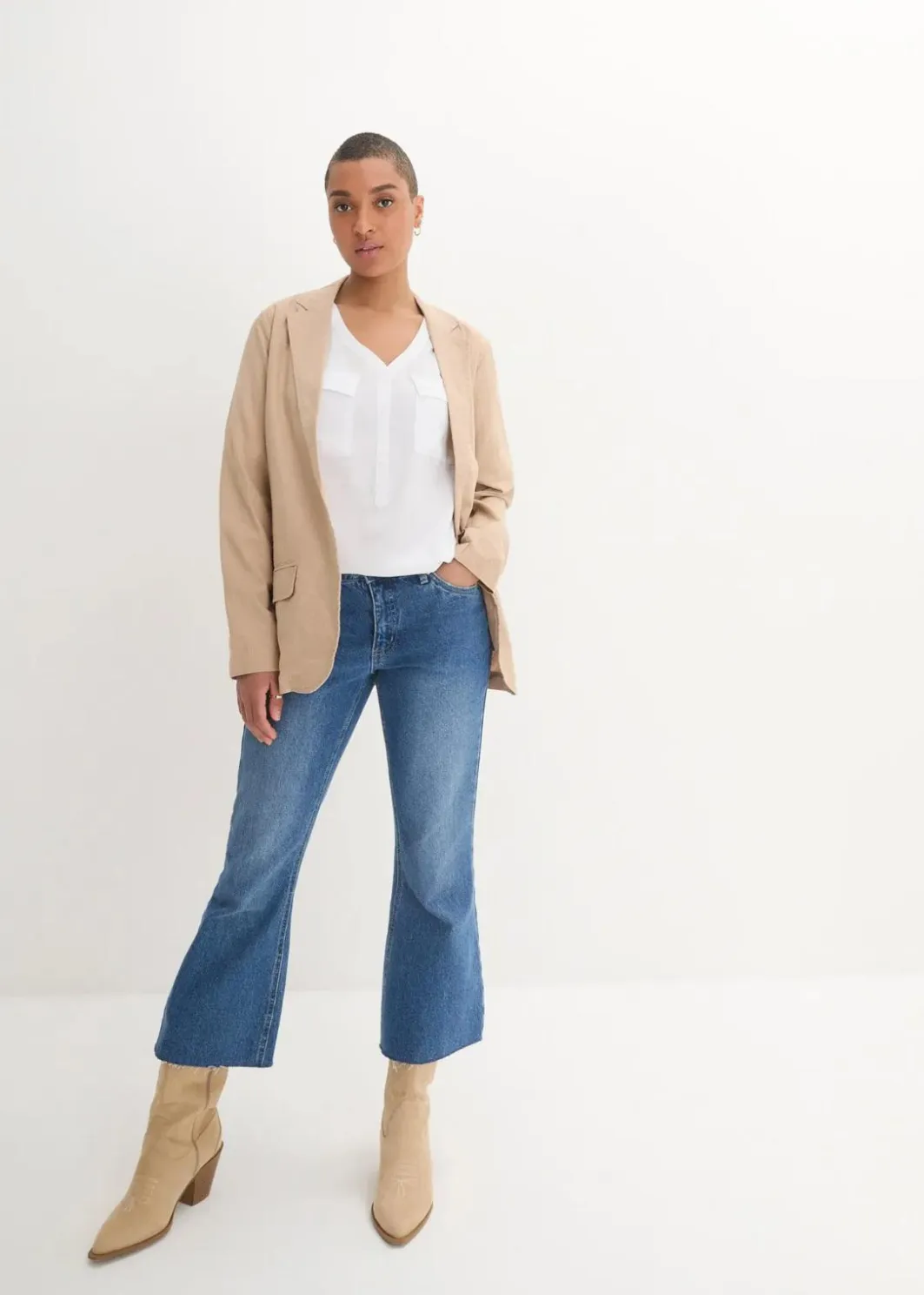 Damen bonprix Nachhaltigere Materialien|Blusen & Tuniken|Langarm Bluse mit V-Ausschnitt aus fließender Viskose