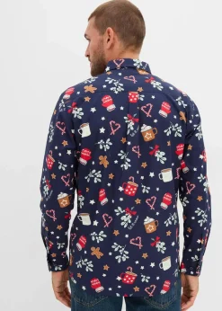 Herren bonprix Große Größen|Hemden|Langarmhemd mit Weihnachtsmotiv aus reiner Baumwolle