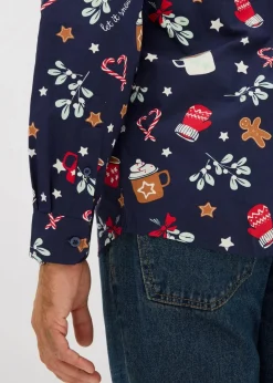 Herren bonprix Große Größen|Hemden|Langarmhemd mit Weihnachtsmotiv aus reiner Baumwolle