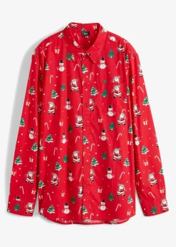 New Langarmhemd mit Weihnachtsmotiv aus reiner Baumwolle Herren Hemden|Große Größen