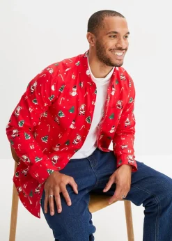 New Langarmhemd mit Weihnachtsmotiv aus reiner Baumwolle Herren Hemden|Große Größen