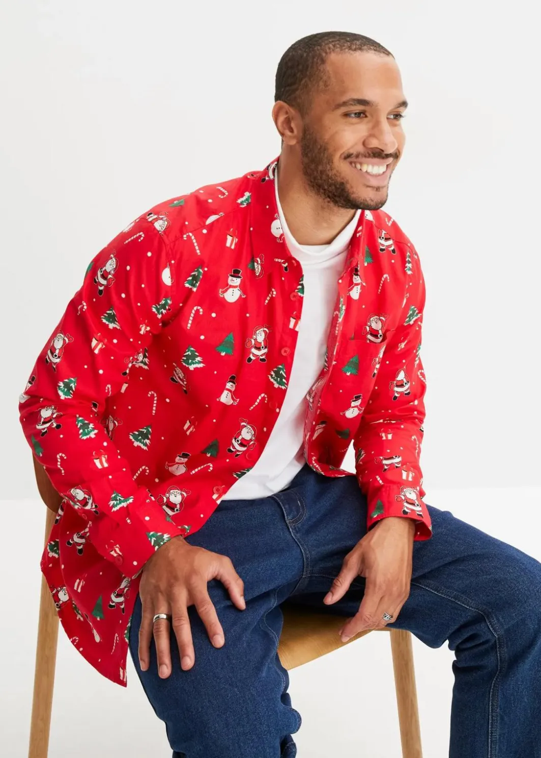 New Langarmhemd mit Weihnachtsmotiv aus reiner Baumwolle Herren Hemden|Große Größen