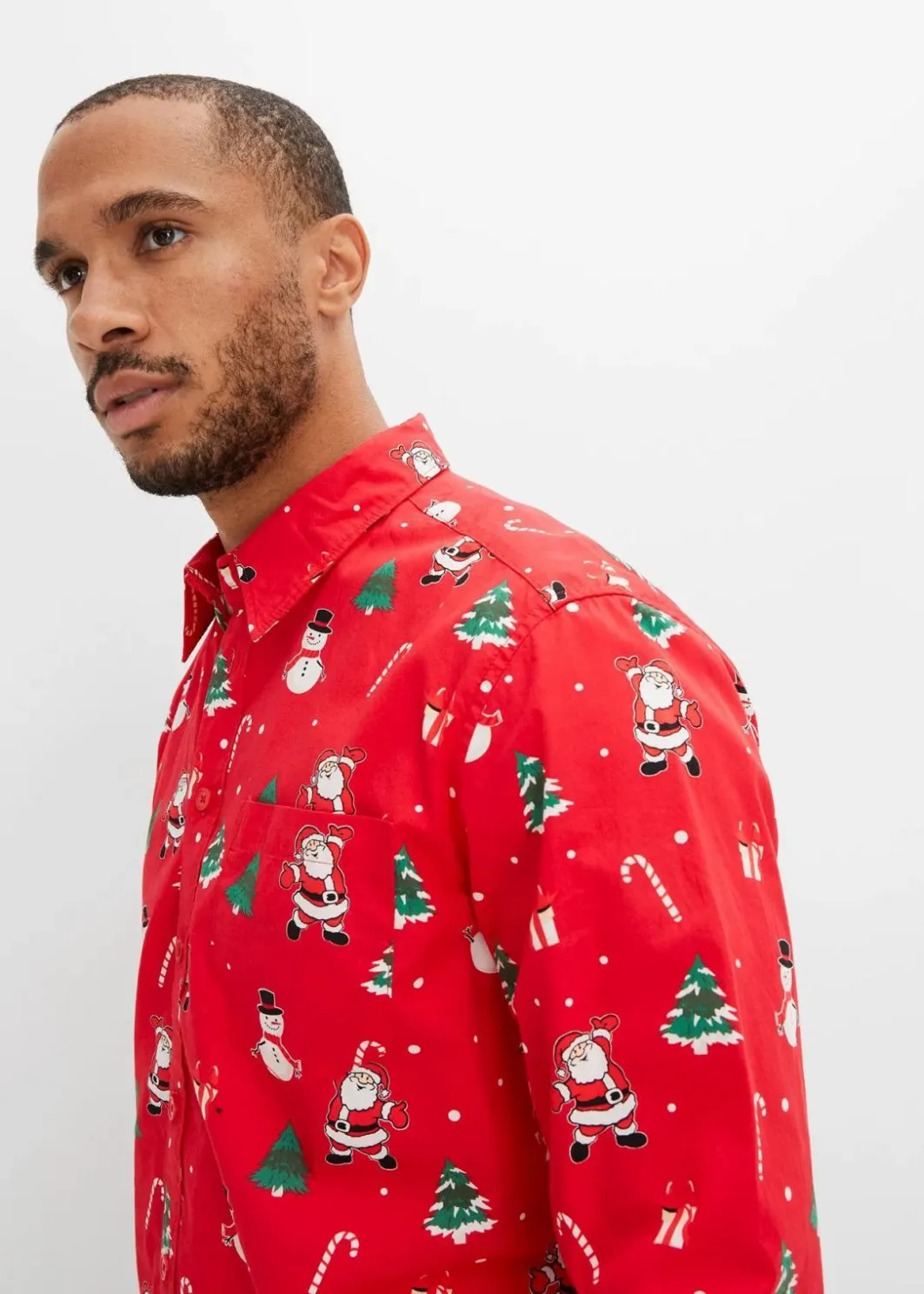 New Langarmhemd mit Weihnachtsmotiv aus reiner Baumwolle Herren Hemden|Große Größen