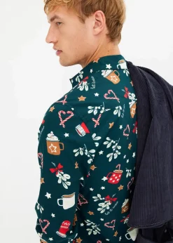 Herren bonprix Hemden|Große Größen|Langarmhemd mit Weihnachtsmotiv aus reiner Baumwolle