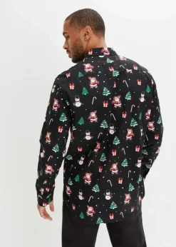 Herren bonprix Große Größen|Hemden|Langarmhemd mit Weihnachtsmotiv aus reiner Baumwolle