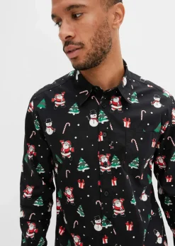 Herren bonprix Große Größen|Hemden|Langarmhemd mit Weihnachtsmotiv aus reiner Baumwolle
