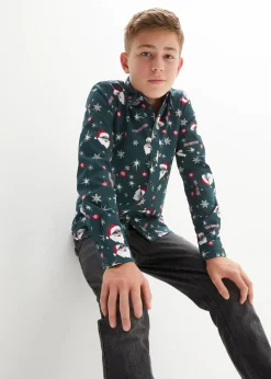 Kinder bonprix Jungen 9-16 Jahre·Anzüge & Hemden|Langarmhemd mit Weihnachtsmotiv, Slim Fit
