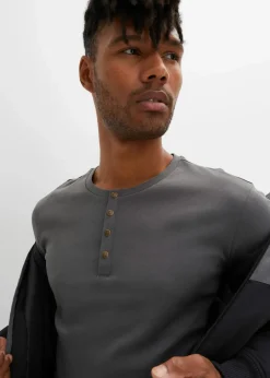 Langarm-Henleyshirt aus reiner Baumwolle Herren Shirts & Polos|Große Größen