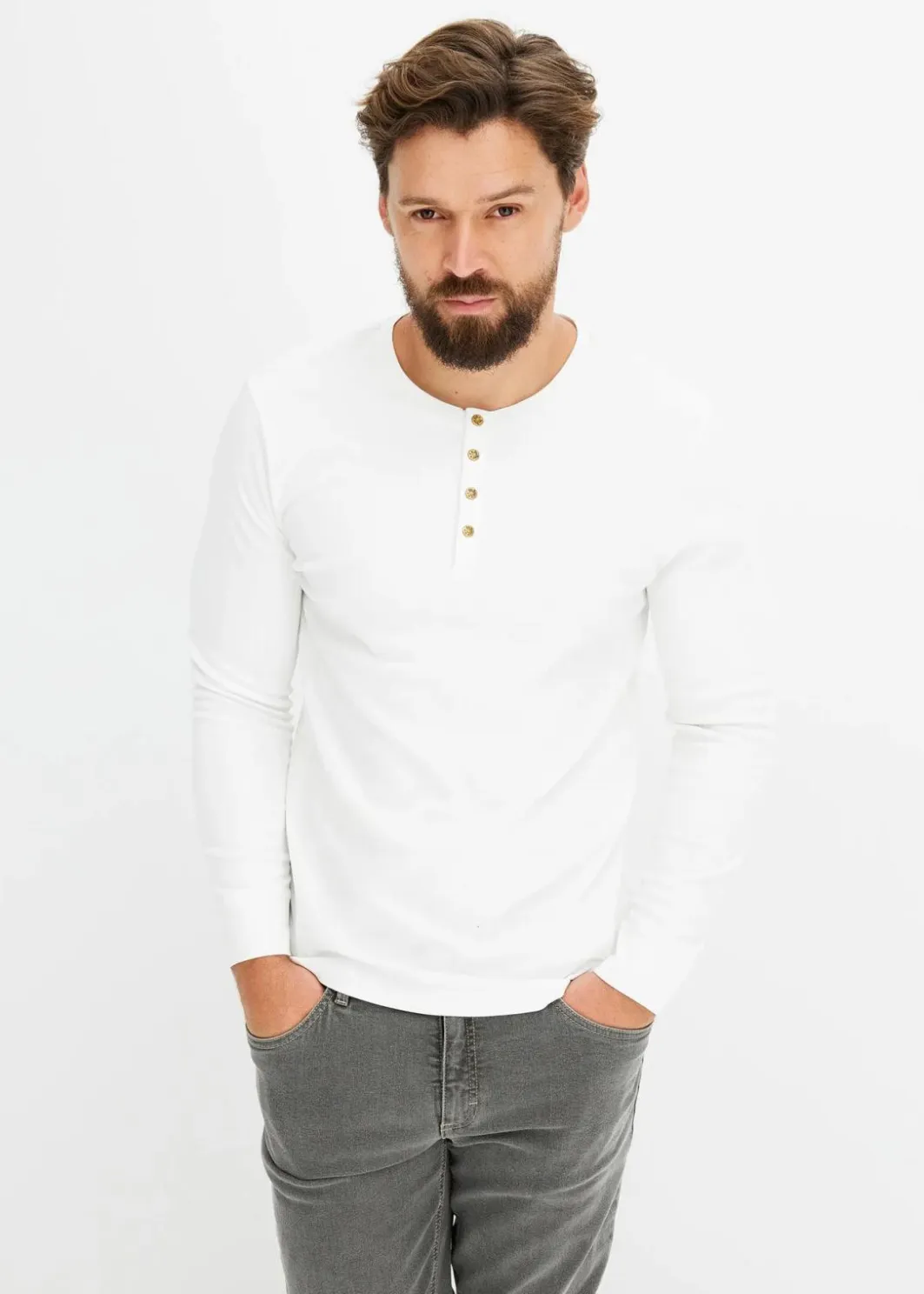 Clearance Langarm-Henleyshirt aus reiner Baumwolle Herren Große Größen|Shirts & Polos