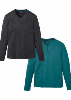 Discount Langarm-Henleyshirt aus reiner Bio-Baumwolle (2er Pack) Herren Shirts & Polos|Basics