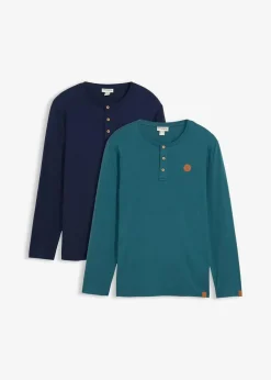 Herren bonprix Große Größen|Shirts & Polos|Langarm-Henleyshirt aus reiner Bio-Baumwolle (2er Pack)