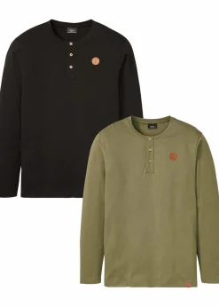 Online Langarm-Henleyshirt aus reiner Bio-Baumwolle (2er Pack) Herren Shirts & Polos|Große Größen