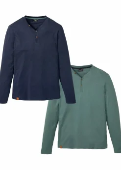Herren bonprix Shirts & Polos|Basics|Langarm-Henleyshirt aus reiner Bio-Baumwolle (2er Pack)