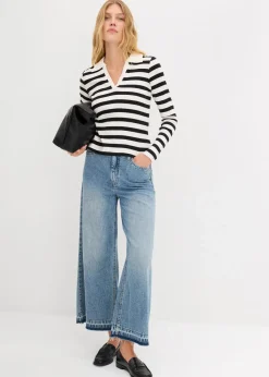 Sale Langarm-Poloshirt aus Rippe Damen Shirts & Tops|Nachhaltigere Materialien