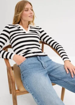 Sale Langarm-Poloshirt aus Rippe Damen Shirts & Tops|Nachhaltigere Materialien