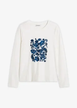 Damen bonprix Nachhaltigere Materialien|Shirts & Tops|Langarmshirt aus Bio-Baumwolle mit dekorativem Print