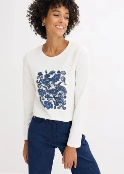 Damen bonprix Nachhaltigere Materialien|Shirts & Tops|Langarmshirt aus Bio-Baumwolle mit dekorativem Print