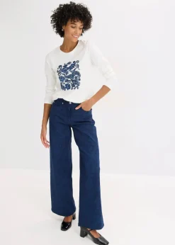 Damen bonprix Nachhaltigere Materialien|Shirts & Tops|Langarmshirt aus Bio-Baumwolle mit dekorativem Print