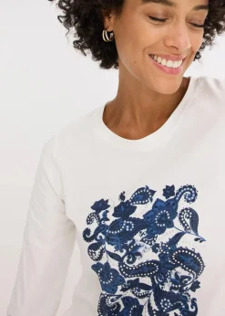 Damen bonprix Nachhaltigere Materialien|Shirts & Tops|Langarmshirt aus Bio-Baumwolle mit dekorativem Print