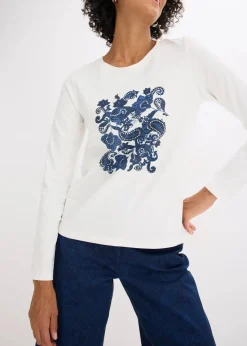 Damen bonprix Nachhaltigere Materialien|Shirts & Tops|Langarmshirt aus Bio-Baumwolle mit dekorativem Print