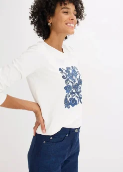 Damen bonprix Nachhaltigere Materialien|Shirts & Tops|Langarmshirt aus Bio-Baumwolle mit dekorativem Print