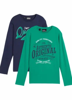 Kinder bonprix Jungen 9-16 Jahre·Mehrfachpacks|Jungen 9-16 Jahre·Bademode|Langarmshirt aus reiner Bio-Baumwolle (2er Pack)
