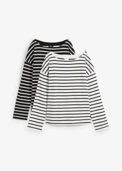 Damen bonprix Shirts & Tops|Basics|Langarmshirt aus reiner Bio-Baumwolle, (2er Pack)