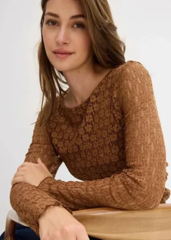 Damen bonprix Shirts & Tops|Langarmshirt aus Spitze