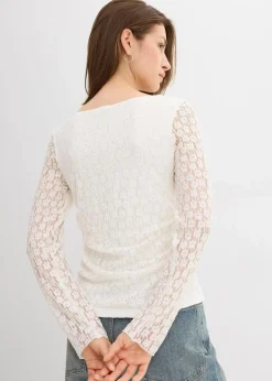 Damen bonprix Shirts & Tops|Langarmshirt aus Spitze