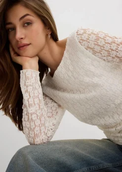 Damen bonprix Shirts & Tops|Langarmshirt aus Spitze