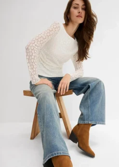 Damen bonprix Shirts & Tops|Langarmshirt aus Spitze