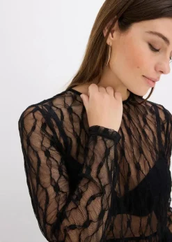 Damen bonprix Shirts & Tops|Langarmshirt aus Spitze