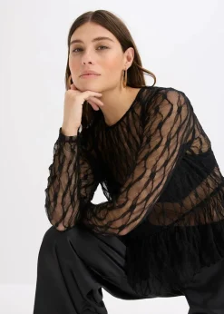 Damen bonprix Shirts & Tops|Langarmshirt aus Spitze