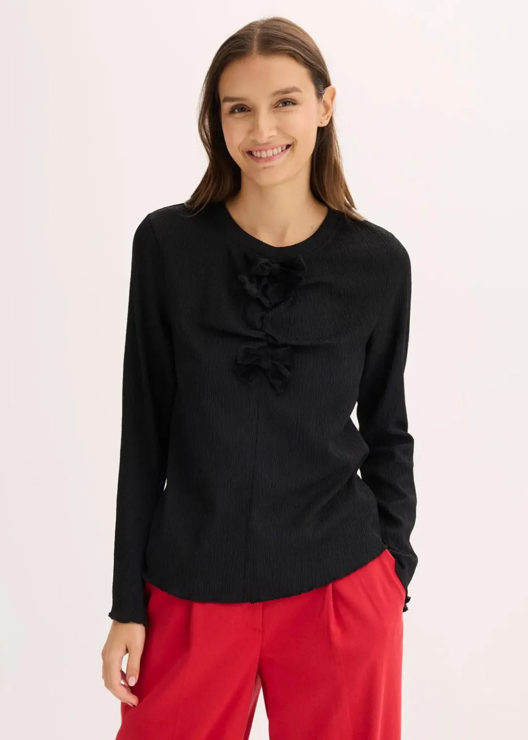 Damen bonprix Shirts & Tops|Langarmshirt aus strukturiertem Crêpe