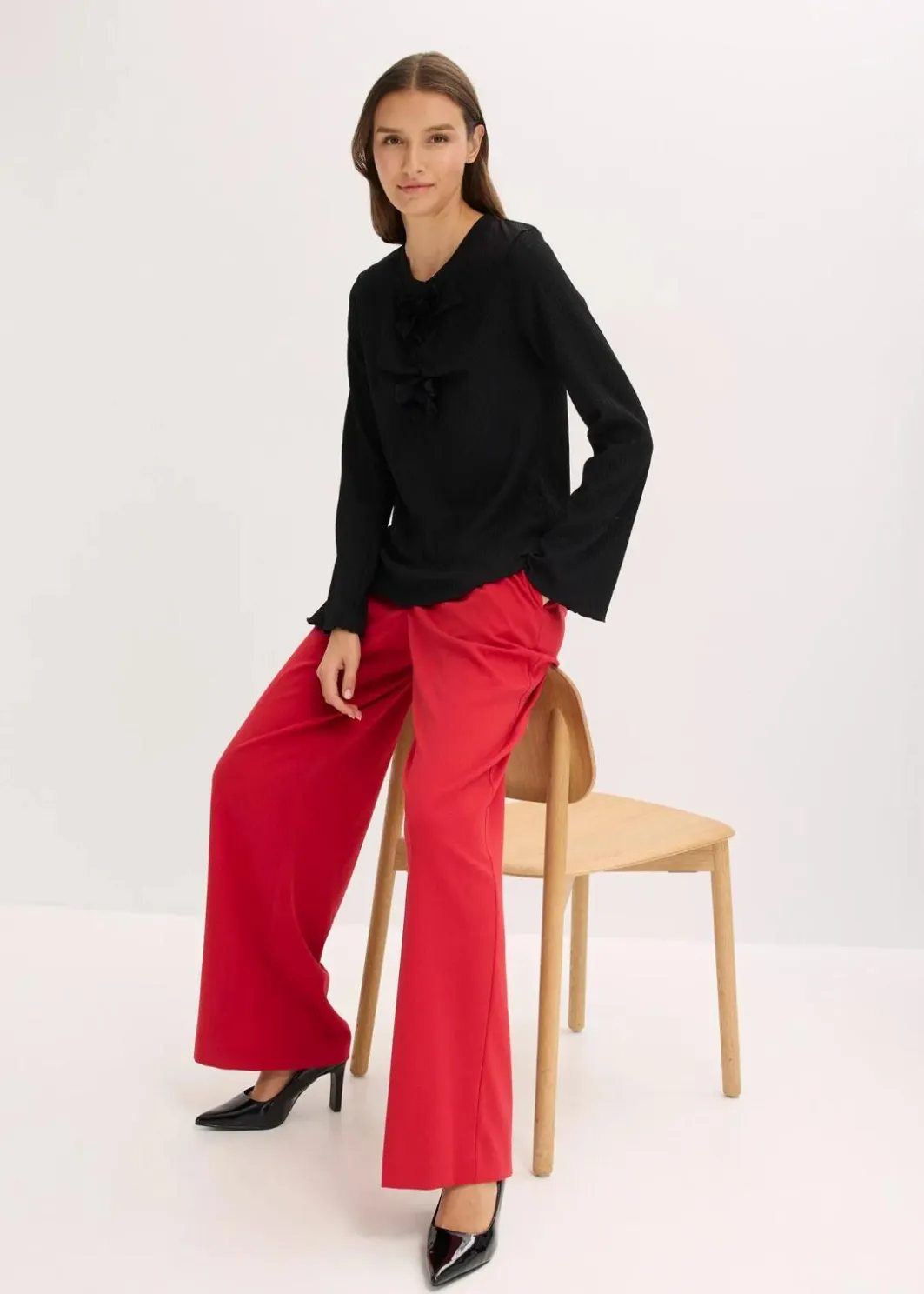 Damen bonprix Shirts & Tops|Langarmshirt aus strukturiertem Crêpe