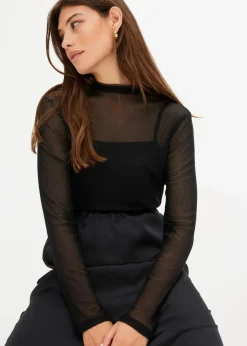Online Langarmshirt aus transparentem Mesh Damen Shirts & Tops
