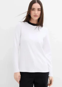 Damen bonprix Shirts & Tops|Langarmshirt aus Viskose-Mix mit abgesetztem Turtleneck