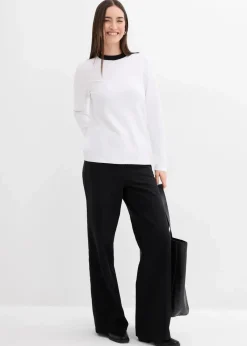 Damen bonprix Shirts & Tops|Langarmshirt aus Viskose-Mix mit abgesetztem Turtleneck