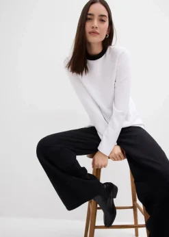 Damen bonprix Shirts & Tops|Langarmshirt aus Viskose-Mix mit abgesetztem Turtleneck