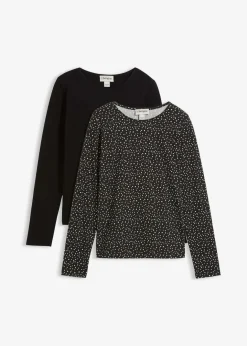 Damen bonprix Bekleidung·Röcke|Basics|Langarmshirt (2er Pack) aus Baumwoll-Elasthan Mix