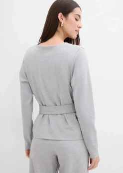 Hot Langarmshirt mit breitem Bindeband aus Viskose-Mix Damen Zweiteiler & Sets|Shirts & Tops