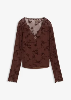 Clearance Langarmshirt mit Flockprint Damen Shirts & Tops