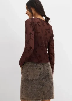 Clearance Langarmshirt mit Flockprint Damen Shirts & Tops
