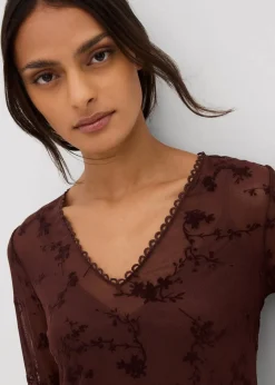 Clearance Langarmshirt mit Flockprint Damen Shirts & Tops