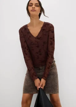 Clearance Langarmshirt mit Flockprint Damen Shirts & Tops
