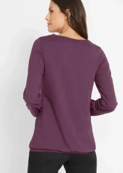 Damen bonprix Shirts & Tops|Nachhaltigere Materialien|Langarmshirt mit Gummizug aus reiner Baumwolle