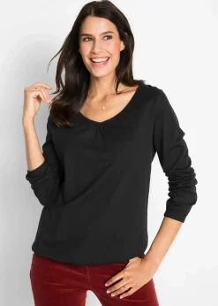 Langarmshirt mit Gummizug aus reiner Baumwolle Damen Nachhaltigere Materialien|Shirts & Tops