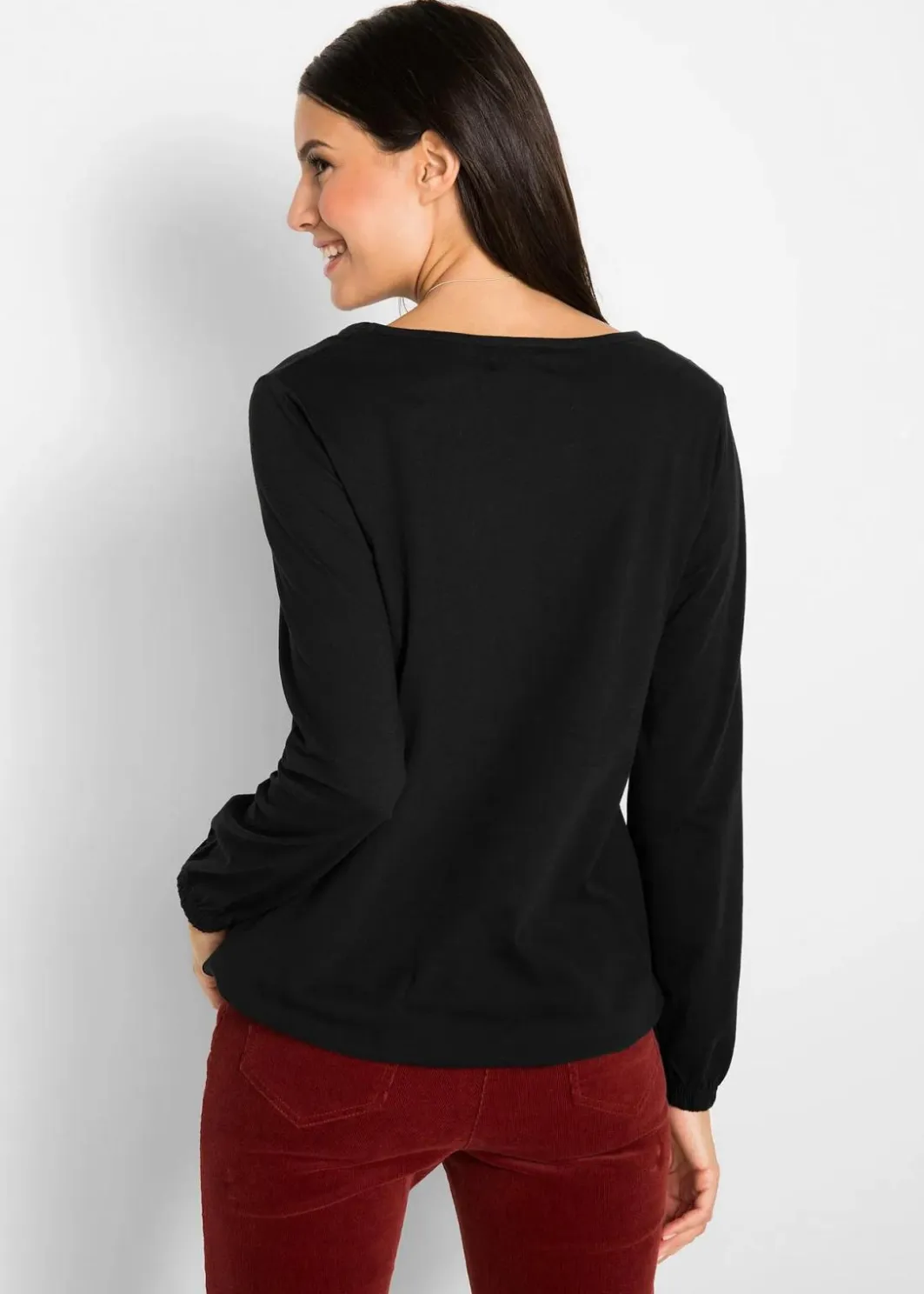 Langarmshirt mit Gummizug aus reiner Baumwolle Damen Nachhaltigere Materialien|Shirts & Tops